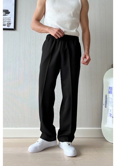 Flaw Atelier Timeless Bel Lastikli Kumaş Pantolon Siyah Siyah