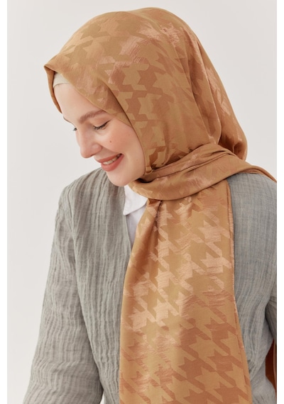 Mirsoy Scarf Kazayağı Desen Parlak Jakar Şal - Kum Beji Kum Beji