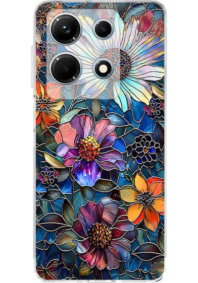 Printify Infinix Note 30 İle Uyumlu Vitray Mücevher Flora Tasarımlı Şeffaf Silikon Kılıf Şeffaf