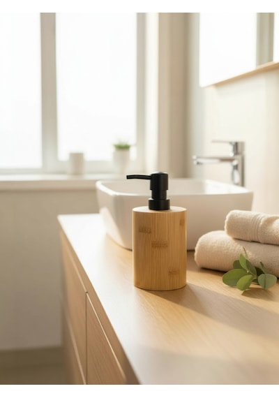 Bambu Sıvı Sabunluk Modern Ahşap Tasarım Banyo & Mutfak İçin Şık Sabunluk Ahşap Rengi
