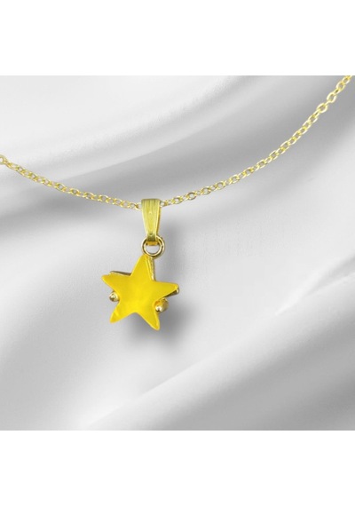 Standart 0032 Kayan Yıldız Kolye Sarı-bej-mavi Gold Zincir Kolye Gold