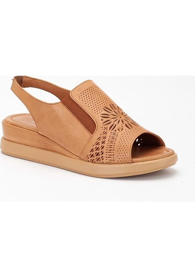 Analin Shoes Kadın Hakiki Deri Lastikli Sandalet Taba