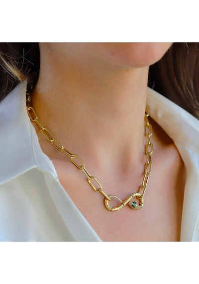 Yılan Sonsuzluk Modeli Gold Kaplama Zirkon Taşlı Set Gümüş