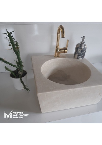 Bej Mermer Lizbon Kare Lavabo