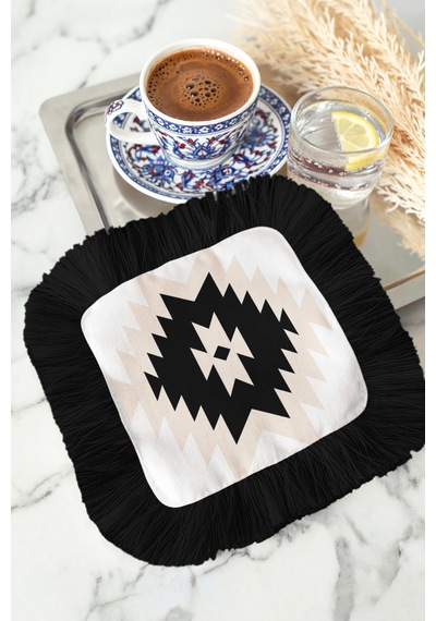 Etnik Geometrik Saçaklı Kahve Yanı Sunum Kokteyl Peçetesi - Bohem Siyah Krem Bardak Altlığı Mendil Metalik Yosunlu Koral Etnik Geometrik Saçaklı Kahve Yanı Sunum Kokteyl Peçetesi - Bohem Siyah Krem Bardak Altlığı Mendil Metalik Yosunlu Koral