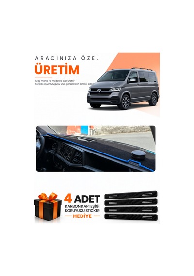 Volkswagen Transporter T7 2021-2024 Uyumlu Torpido Koruma Örtüsü Oto Kılıfı - Siyah Mavi