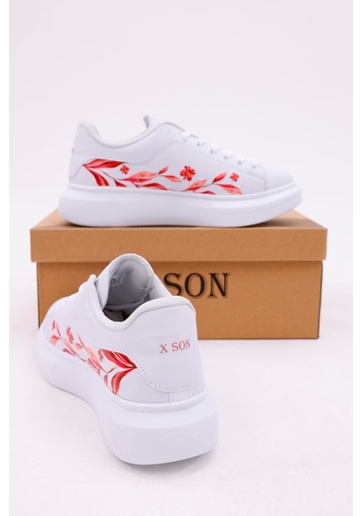 3d Dijital Baskı Kadın Beyaz- Fuşya Desenli Sneaker Beyaz-fuşya