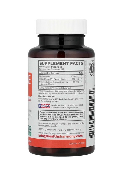 Healths Harmony, Berberine Hcl+, 60 Capsules