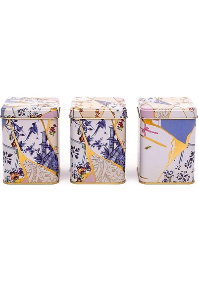 Kint Sugi Desenli Kare Metal Saklama Kabı 3 Lü Set, 7.5 X 7.5 Cm Çok Renkli