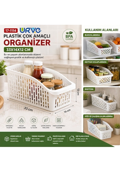 Urve Ur-3562 Çok Amaçlı Plastik Organizer 33x12x14 Cm - Beyaz- 60'li Paket