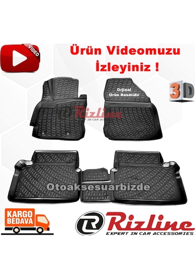 Toyota Uyumlu Auris 3D Paspas Havuzlu Siyah 2013-2019 Arası 4Prç Rizline