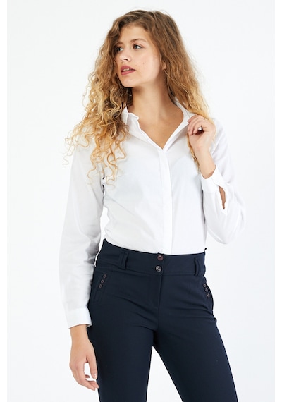 Pera Moda Kadın Basic Gizli Düğme Gömlek Beyaz