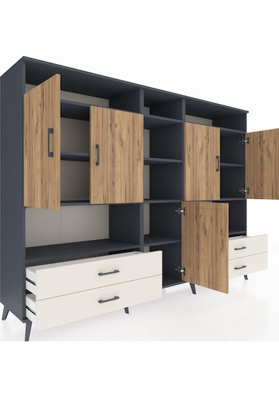 Hyperion Dolap 12 Raflı 4 Çekmeceli 5 Kapaklı 220x44x163 Antrasit Antrasit-çam/aytaşı Hyperion Dolap 12 Raflı 4 Çekmeceli 5 Kapaklı 220x44x163 Antrasit Antrasit-çam/aytaşı