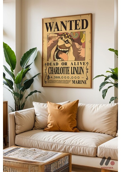 One Piece Big Mom Wanted Poster, Ahşap Çerçeveli Duvar Tablosu - Anime Severlere Özel Hediye