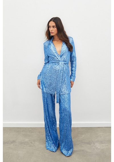 Sateen Kemerli Payet Pantolon - İndigo