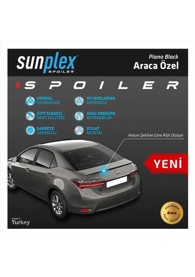 Toyota Corolla Uyumlu 2013-2017 Sedan Sunplex Piano Black Spoiler