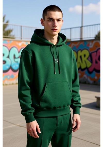 Benerly Erkek Kapüşonlu Standart Kol Kanguru Cep Sweatshirt Fonksiyonel D Haki