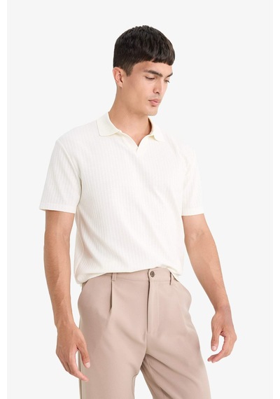 Defacto Regular Fit Polo Yaka Waffle Kısa Kollu Tişört F0315ax25auer140 Ekru