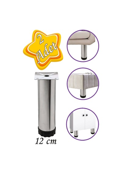 2 Adet Metal Ayarlanabilir 12 Cm Krom Destek Ayak Mobilya Kanepe Baza Koltuk Dolap Sehpa Ünite Ayağı Diğer