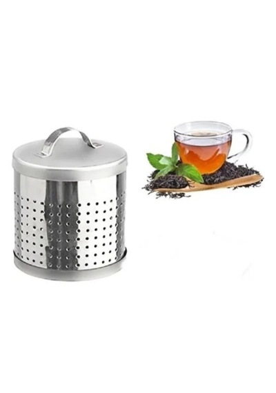 Büyük Paslanmaz Çelik Kapaklı Çay Ve Bitki Çayı Süzgeci Gri