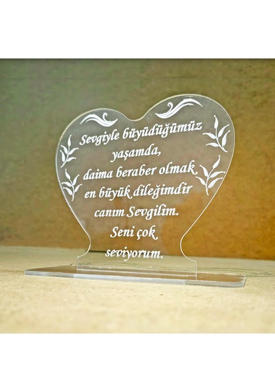 Sevgililer İçin Pleksi Tebrik Kartı Lazer Kazıma Güzel Sözler (Kişiye Özel)
