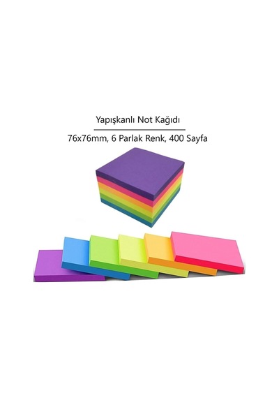 Yapışkanlı Not Kağıdı, 76x76mm, 6 Renk, 400 Sayfa