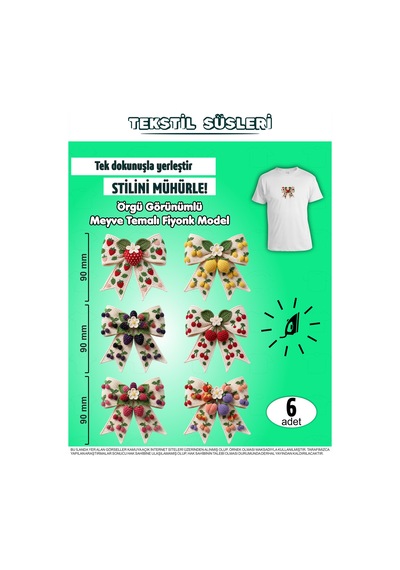 Ütü İle Yapışan Kıyafet Etiketi Örgü Görünümlü Meyve Temalı Fiyonk Model 6lı Set Karışık