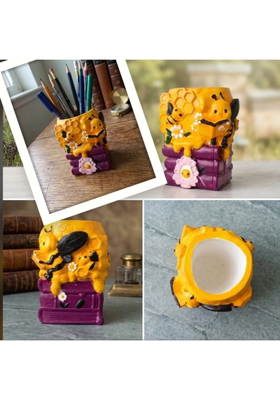 Arı Temalı Kitap Figürlü Kalemlik O93 5x8 Cm