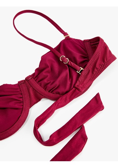 Koton Drapeli Kalp Yaka Parlak Balenli Bikini Üstü Çıkarılabilir Askılı Bordo 6sak10113mm