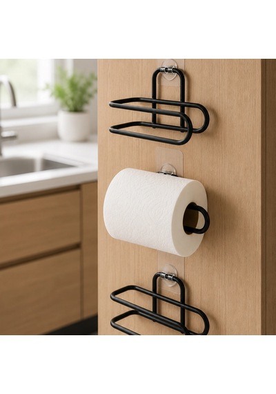 Siyah Yapışkanlı Rulo Kağıt Tutucu Duvar Tipi 3 Lü Set Çok Renkli