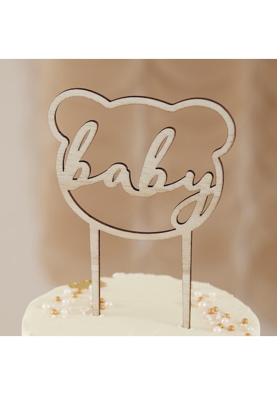 Ahşap Baby Shower Pasta Süsü - Teddy Bear Tüm Yaşlar