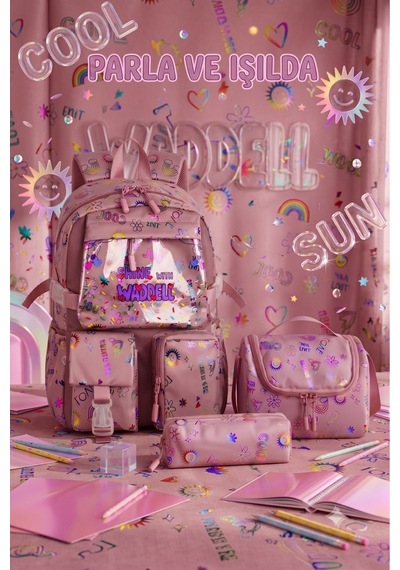 Waddell Kawaii Kore Tarzi Twil Kumas Desenli Sirt Cantasi Beslenme Cantasi Ve Kalemlikli Uclu Se Kırmızı