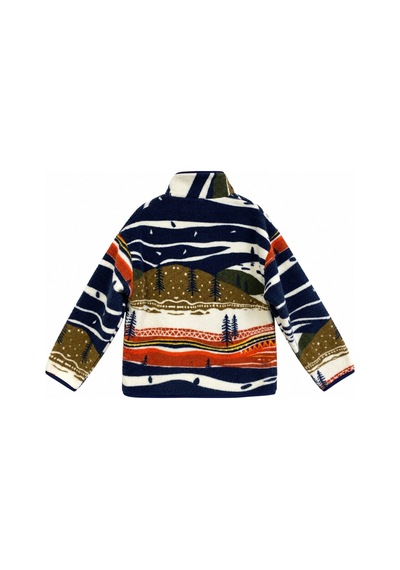 Vadon 1061 Kadın İskandinav Etnik Desenli Yandan Cepli Fermuarlı Polar Sweatshirt Lacivert