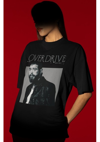 Tasarım Overdrive Post Malone Rapper Şarkıcı Baskılı Unisex Overs Siyah