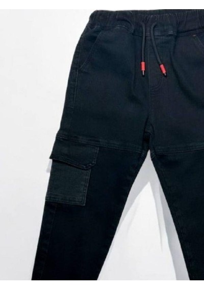 Çikoby Erkek Çocuk Beli Paçası Lastikli Kargo Cep Siyah Kot Pantolon-14862 Siyah