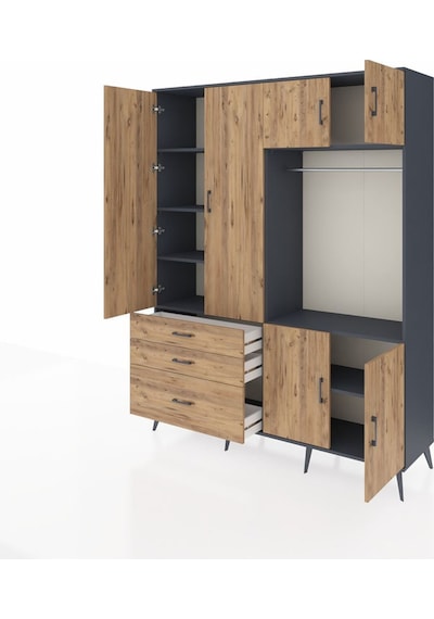 Hyperion Gardrop 7 Raflı 3 Çekmeceli Tek Askılı 176x44x221 Antrasit-çam Çam Hyperion Gardrop 7 Raflı 3 Çekmeceli Tek Askılı 176x44x221 Antrasit-çam Çam