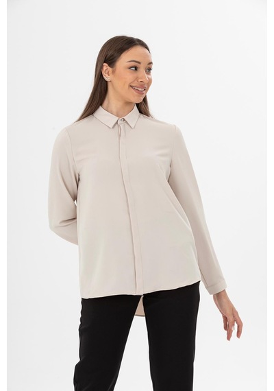 Pera Moda Basic Önü Kısa Arkası Uzun Küçük Ve Büyük Bedenli Jessica Gömlek Bej