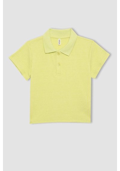 DeFacto Kız Çocuk Slim Fit Dar Kesim Polo Yaka Basic Düz Fitilli Kaşkorse Kısa Kollu Tişört Z7794A624SMGN664
