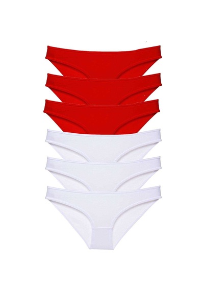 Royaleks 6 adet Süper Eko Set Likralı Kadın Slip Külot Kırmızı Beyaz RYL-EKO6015 Beyaz - Kırmızı