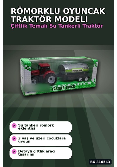 Römorklu Oyuncak Traktör Modeli - Çocuklar İçin Çiftlik Aracı Oyun Seti Bx-316543