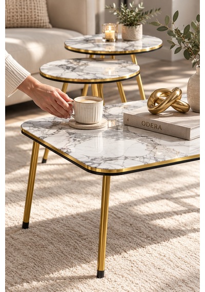 Odera Çift Gold Efes Beyaz Mermer Desenli Orta Sehpa Ve Zigon Sehpa 4'lü Set Metal Ayaklı Retro Modern Salon Sehpası Diğer Odera Çift Gold Efes Beyaz Mermer Desenli Orta Sehpa Ve Zigon Sehpa 4'lü Set Metal Ayaklı Retro Modern Salon Sehpası Diğer