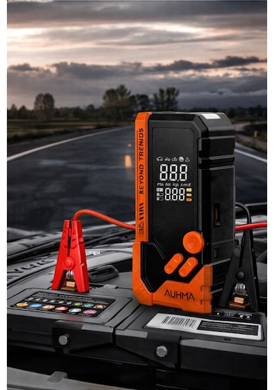 Auhma A8844 Jump Starter / Akü Takviye Cihazı 4'ü 1 Arada Powerbank, Hava Kompresörü,10.000mah 150psı Turuncu