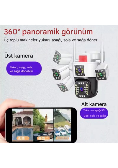 360 Derece 10x Zoom 3 Ekranlı Hd Gece Görüş Kamerası Dış Mekan