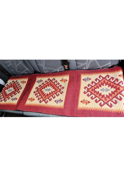 Reversible Oto Koltuk Kilim Seti 3 Parça Makine Dokuma Akrilik & Polyester Saçaklı - Kırmızı