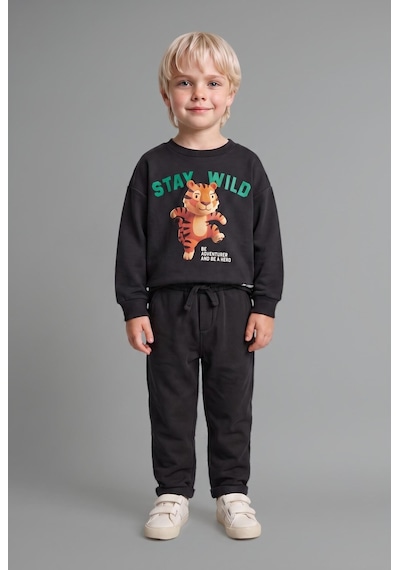 Defacto %100 Pamuk Oversize Kaplan Baskılı Ve Yazılı Uzun Kollu Sweatshirt Erkek Bebek I3806a526wnar202 Antrasit-ar202