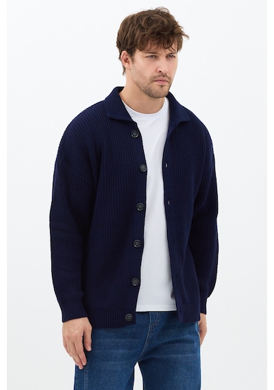 Tarz Cool Lacivert Düğme Detaylı Regular Fit Hırka Mat Lacivert