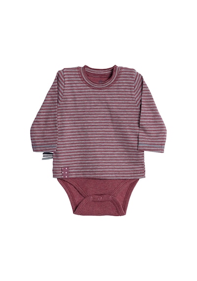 Organicera Organicera Organik Uzun Kollu Tshirt Bebek Body, Bordo Gri Çizgil Bordo