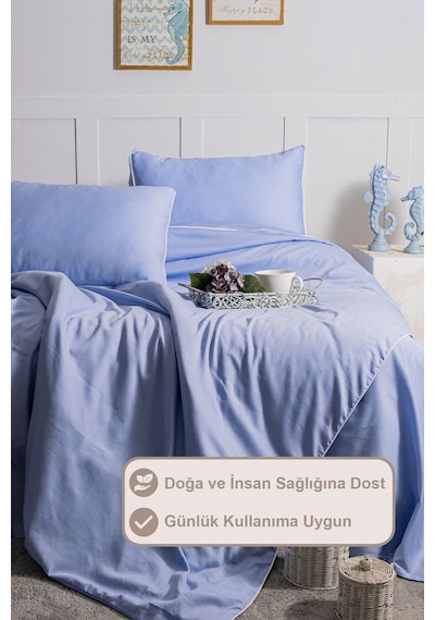 Elart Stark Nevresim Takımı Çift Kişilik %100 Pamuk Saten Biyeli 200x220 Cm Mavi Mavi
