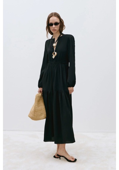 Suud Collection Siyah Mia Kuşaklı Maxi Elbise
