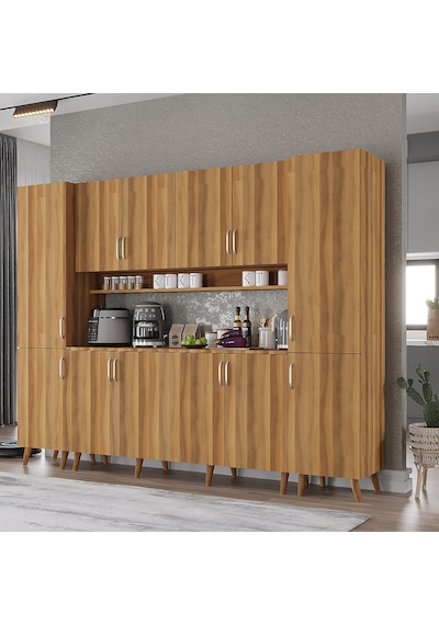 Della Kahve Köşesi Çok Amaçlı Dolap Kiler Mutfak Dolabı Ceviz 240cm Ceviz